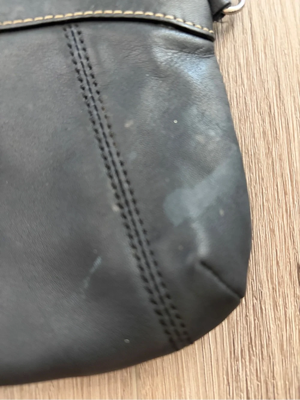 COACH Black Leather Pleated Wristlet with Contrast Stitching